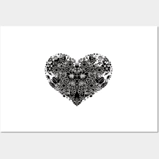 Black flower heart Posters and Art